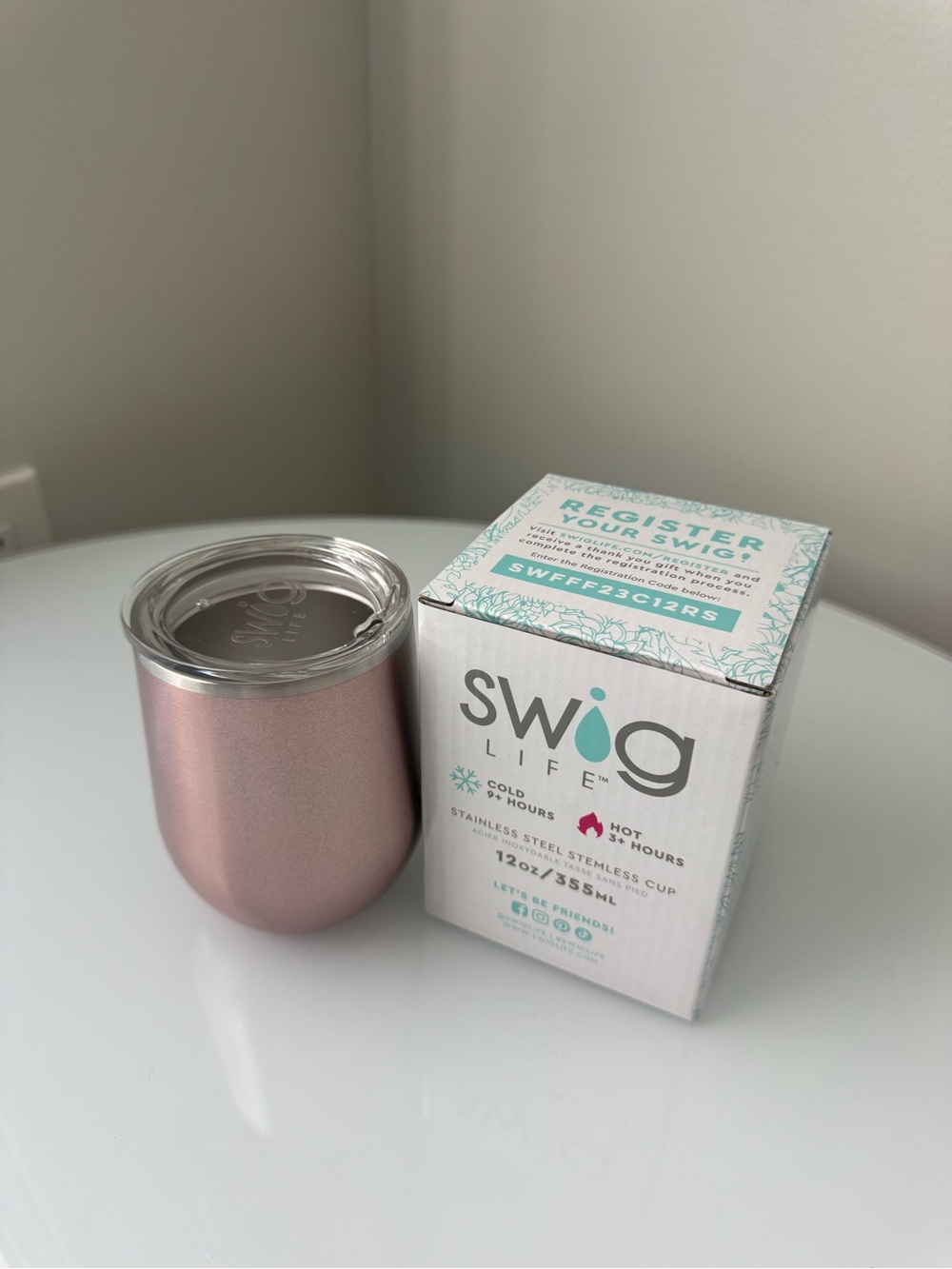 Swig Life Stainless Steel Tumbler - Rose Gold/Pink Hot Cold 12 oz 355 mL Mug